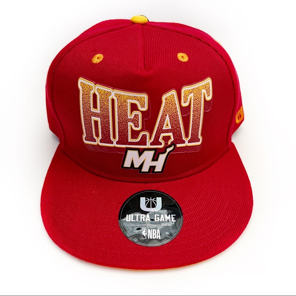Miami Heat SnapBack Hat NBA Mens Ultra Game Basketball Cap Red Yellow Fan Gear